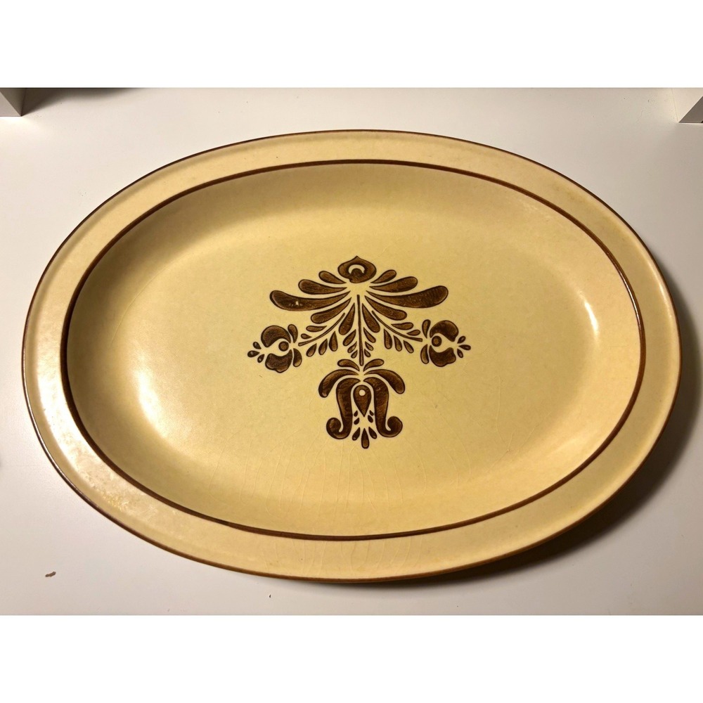 Pfaltzgraff Village Oval Stoneware Platter Floral Vintage 6-16 Beige Brown